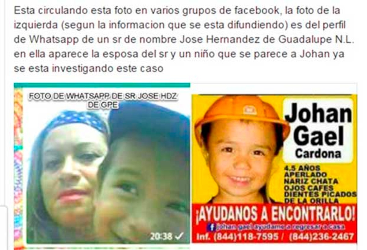 Difunden foto del posible menor desaparecido en Galeana en 2015