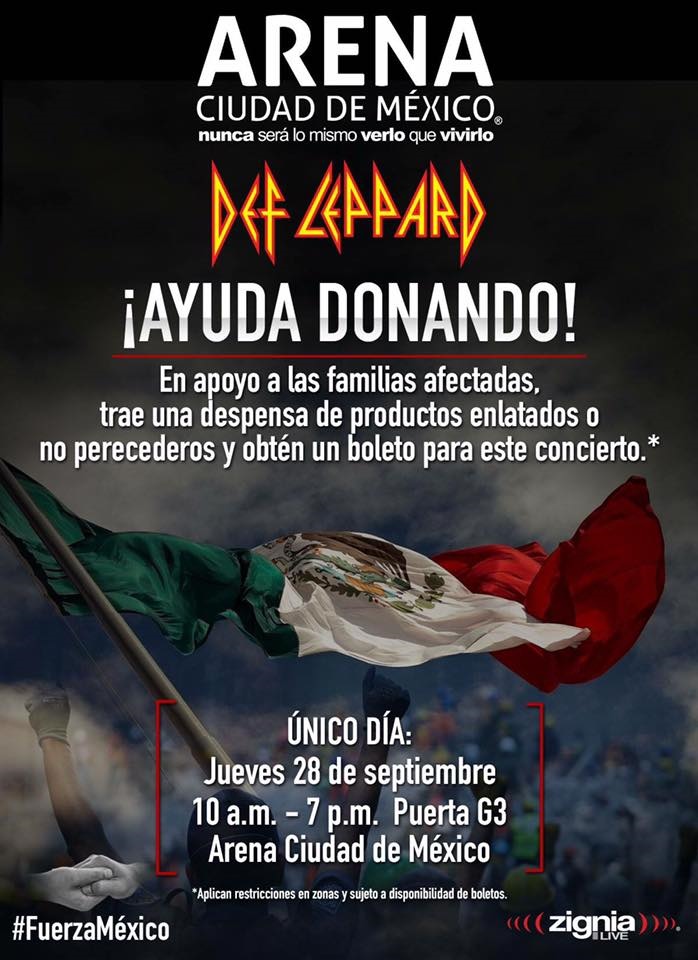Zignia Live y Def Leppard ayudarán a damnificados por sismo