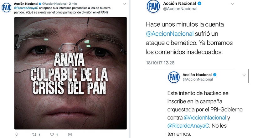Hackean cuenta de Twitter del PAN; exigen renuncia de Anaya