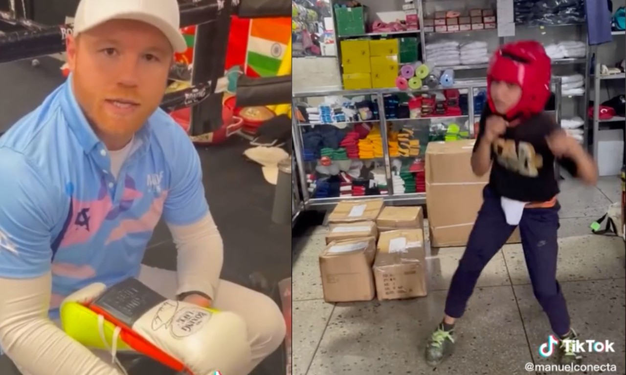 Regala 'Canelo' guantes de box a niño limpiaparabrisas