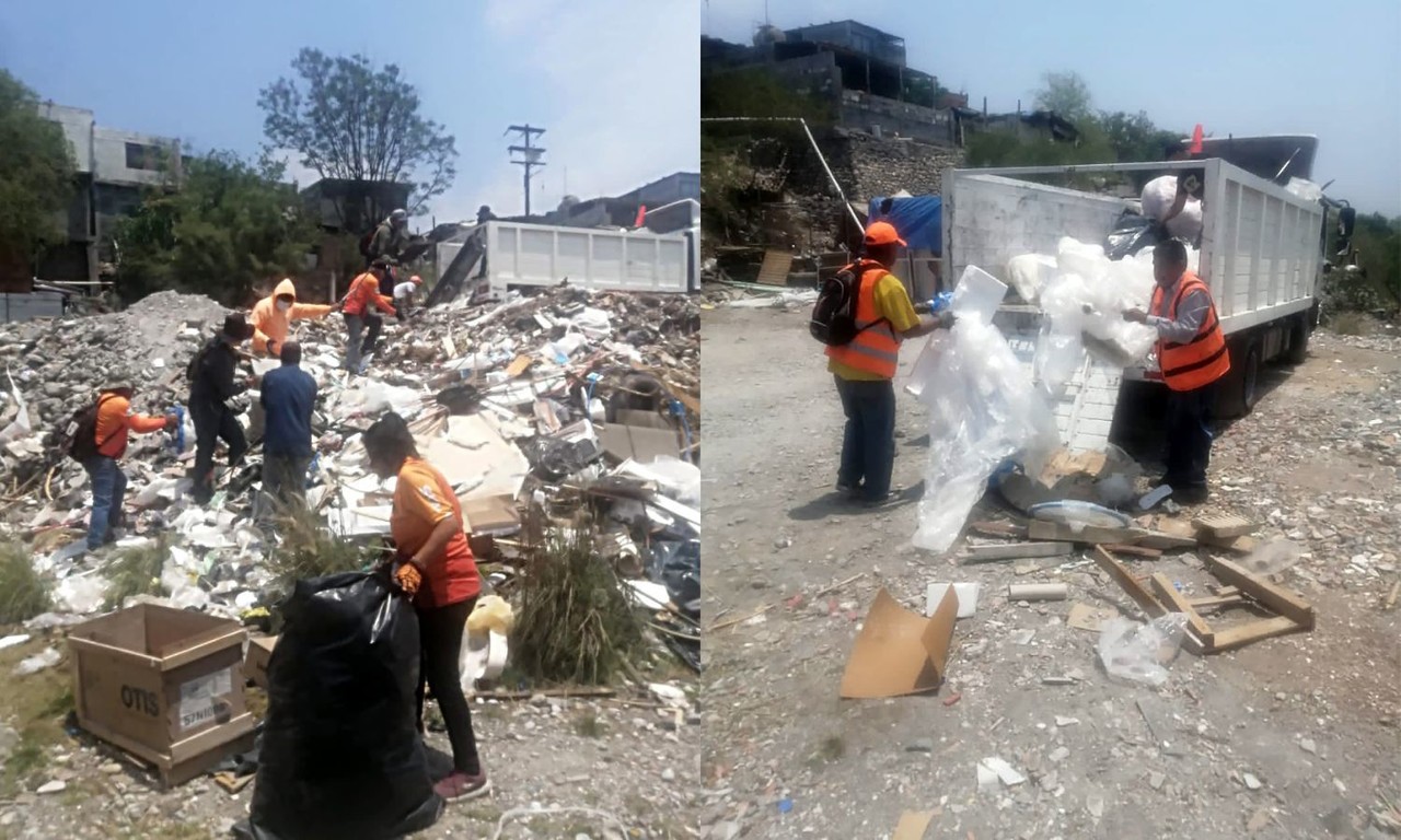 Limpian tiradero de basura en tramo de río Santa Catarina