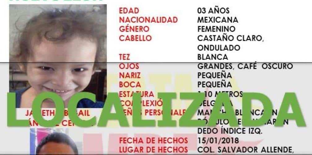 Encuentran a Janeth Abigail; menor de 3 años estaba en Durango