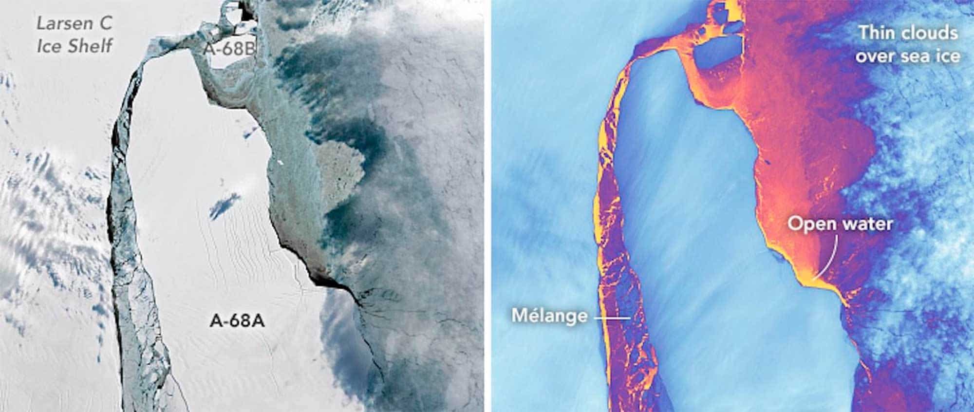 Se desprende Iceberg A-68 y navega hacia el Océano
