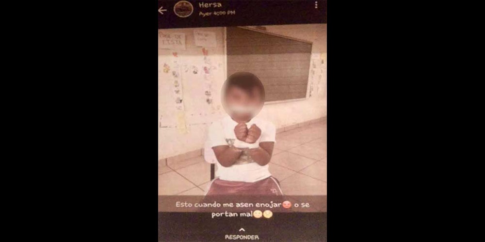 Maestro amarra a niño de 5 años y sube foto a Whatsapp