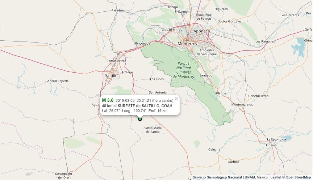 Tiembla en NL; reportan sismo de 3.6 grados en Galeana