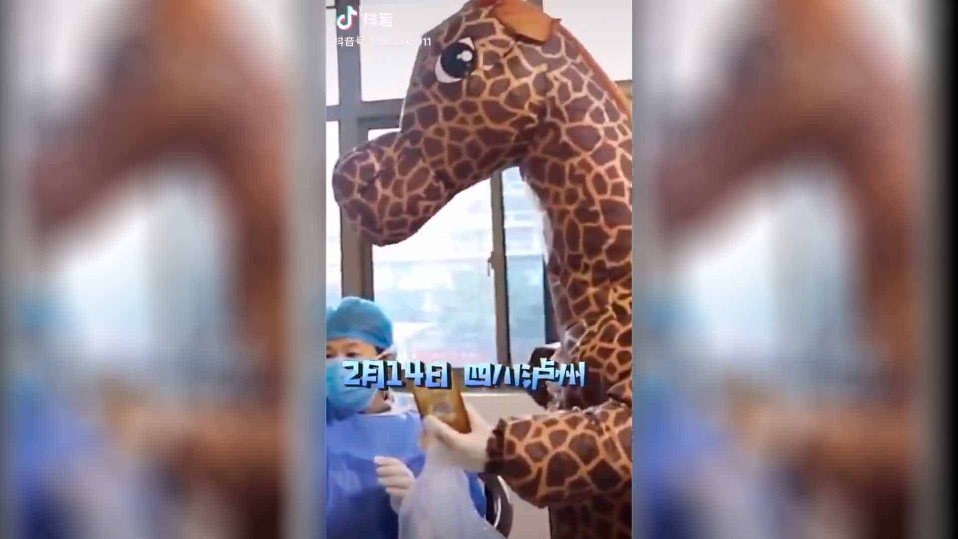 ¡Insólito! Mujer se disfraza de jirafa para protegerse del coronavirus