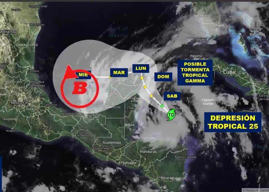 Se forma la depresión tropical 25 cerca del sureste de México