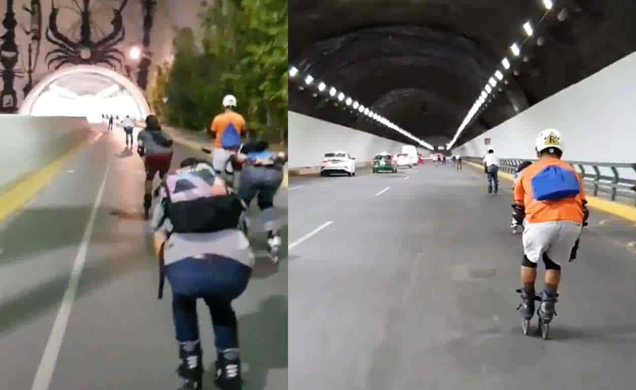 Grupo de jóvenes se graban cruzando Túnel de la Loma Larga en patines