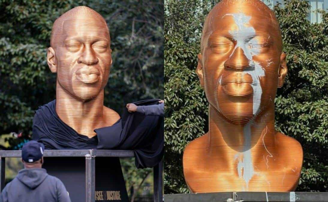Nuevamente vandalizan estatua de George Floyd en Nueva York