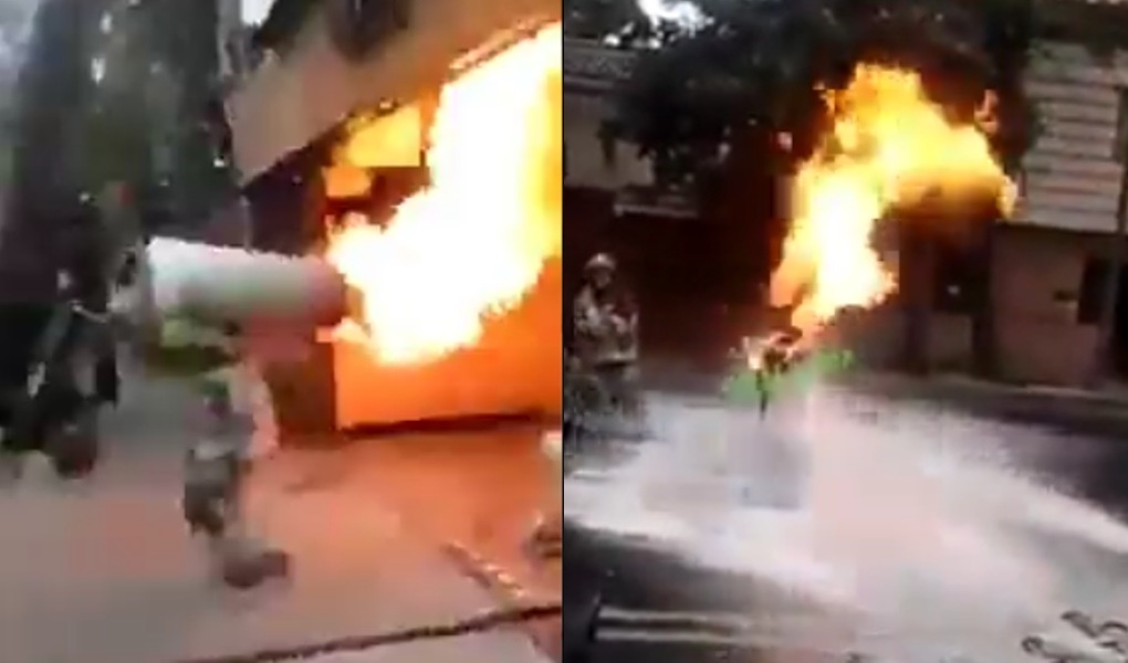¡Héroe sin capa! Bombero saca tanque de gas en llamas y evita explosión 