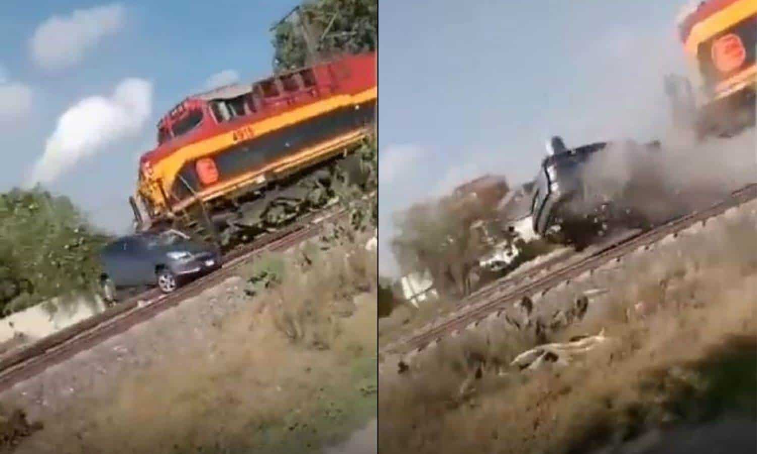 ¡Se salvan por poco! Tren embiste a camioneta en Hidalgo